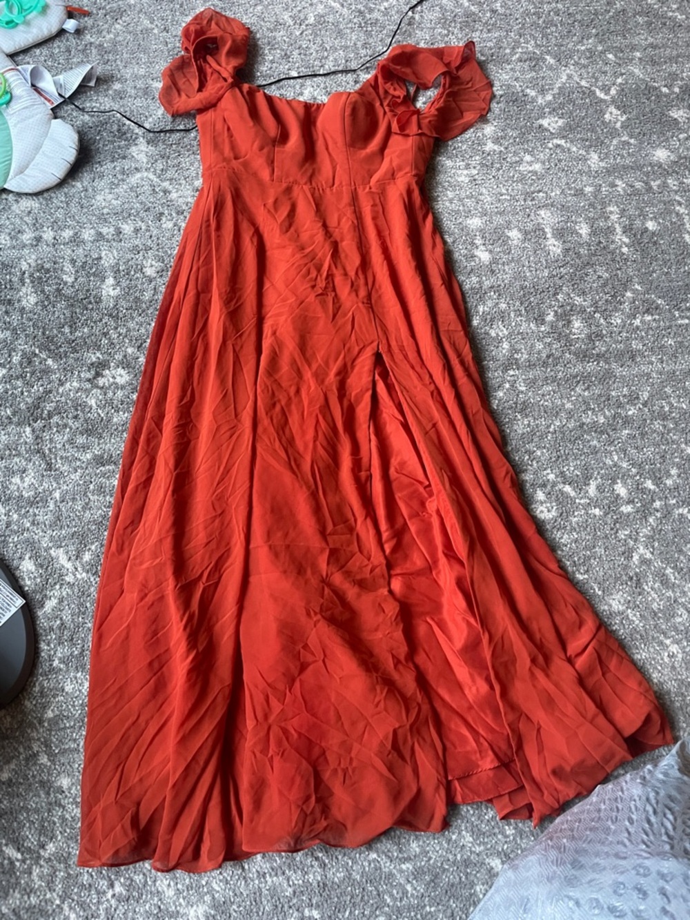 Azazie Vibrant Orange Off-Shoulder Flowing Maxi Dress